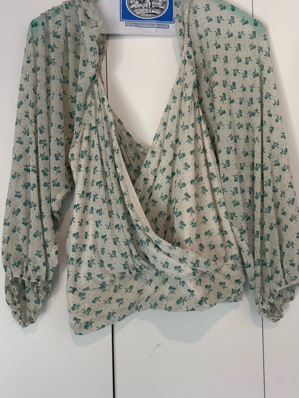 Free People Sweetie Pie Floral Sheer mesh Wrap Top green floral